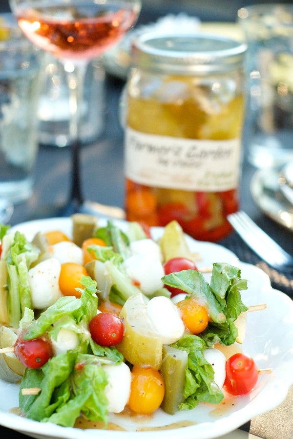 Finally a use for the giant martini glass you thought was such a great  idea! Caprese skewers!