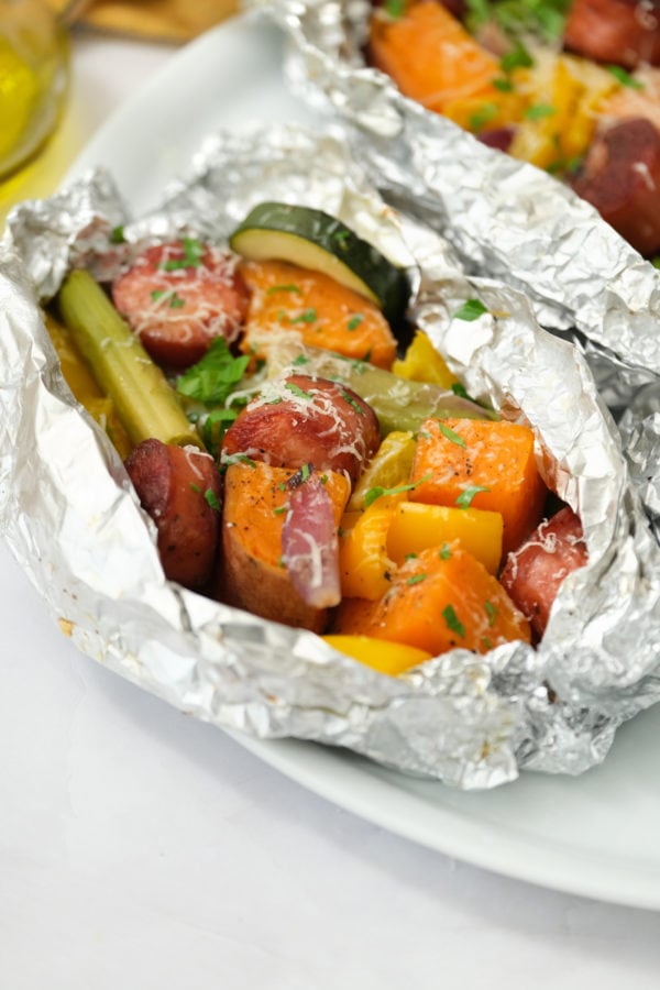 a Vegetable Sausage Foil Pack Dinner