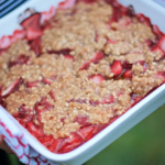 8x8 pan of strawberry crumble