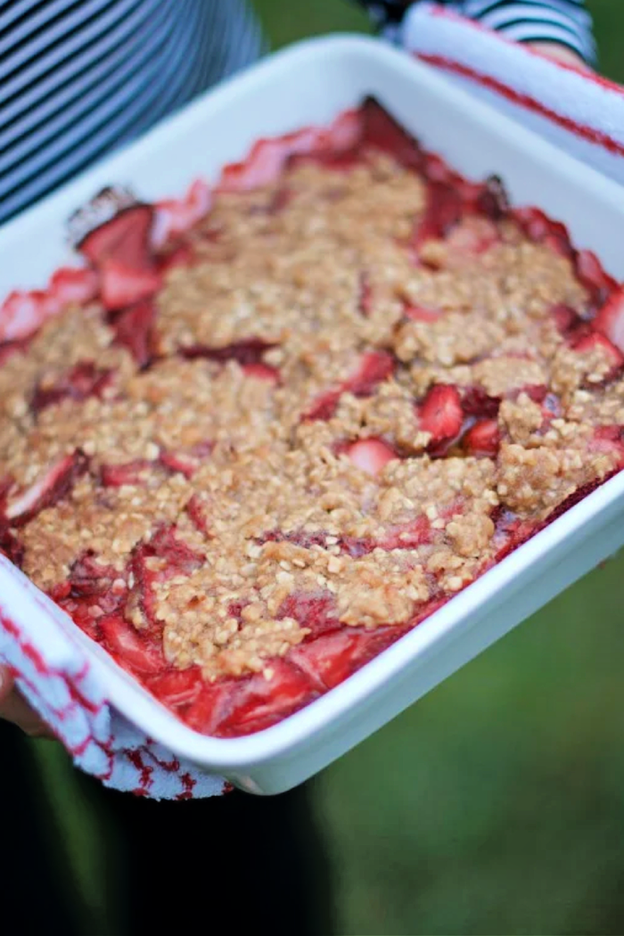 8x8 pan of strawberry crumble