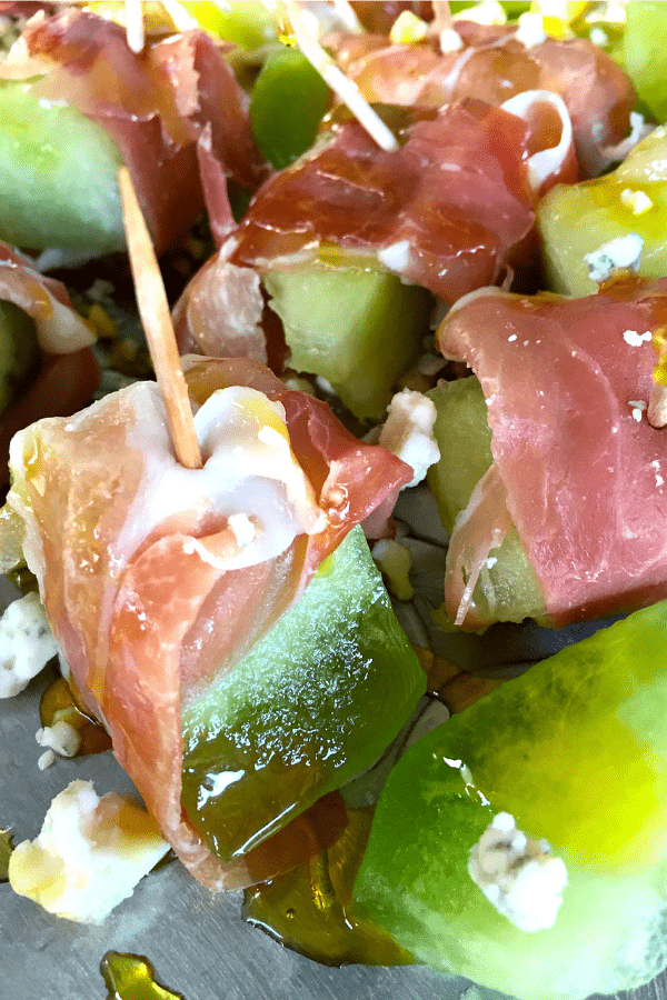 Prosciutto Wrapped Honeydew with Blue Cheese