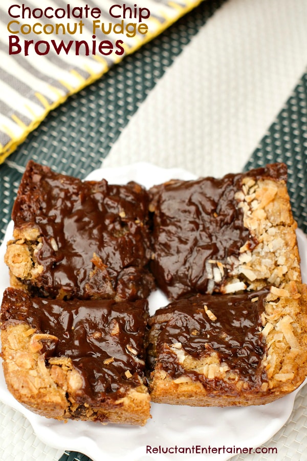 Chocolate Chip Coconut Fudge Brownies | ReluctantEntertainer.com
