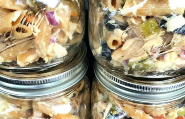 jars of creamy pasta salad with tuna