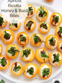 Apricot Ricotta Honey Basil Bites with balsamic glaze