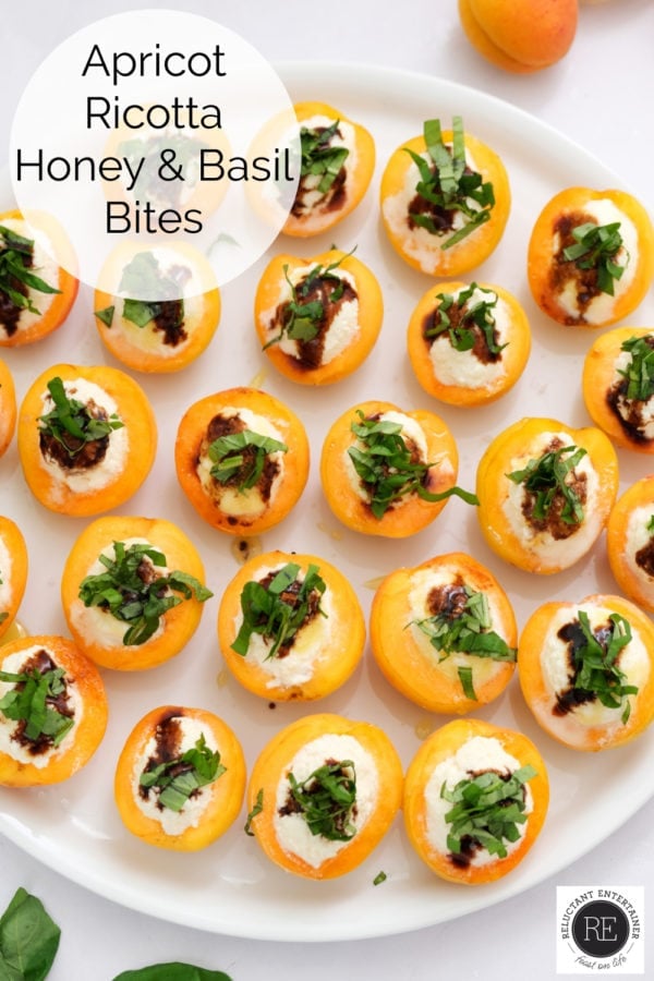 Apricot Ricotta Honey Basil Bites with balsamic glaze