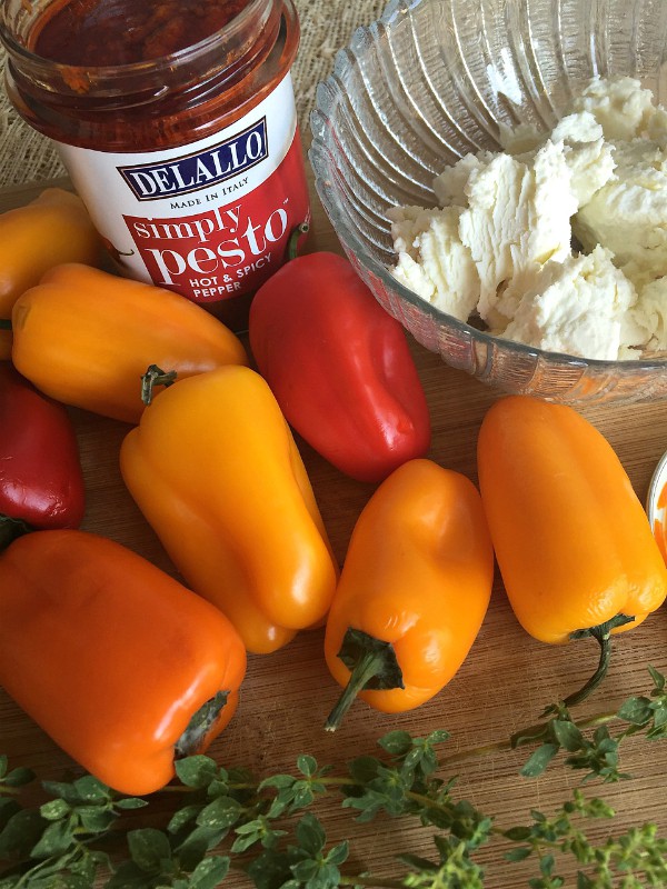 Pesto Goat Cheese Stuffed Mini Peppers | ReluctantEntertainer.com