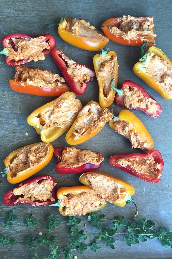 Pesto Goat Cheese Stuffed Mini Peppers | ReluctantEntertainer.com