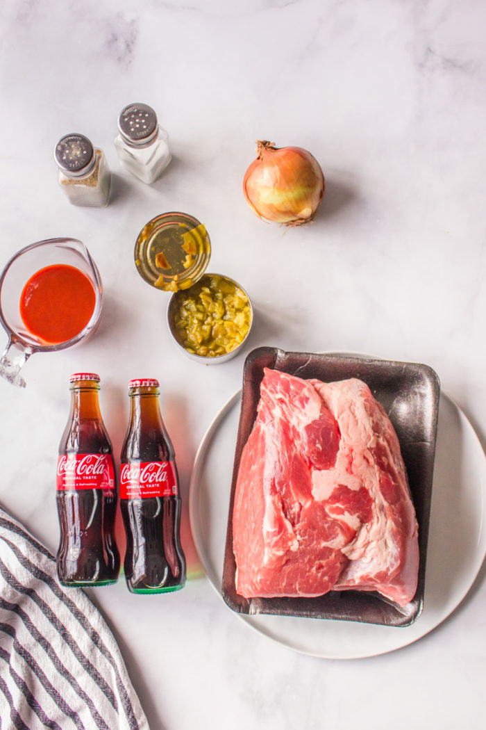 ingredients to make Slow Cooker Coke Pulled Pork Sandwiches