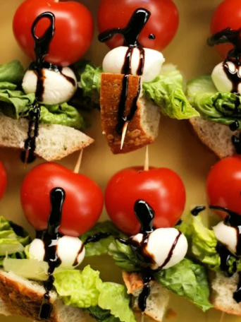 skewers with balsamic glaze