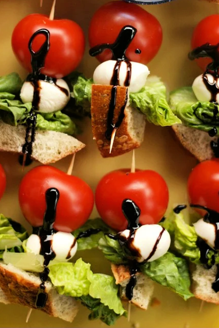 skewers with balsamic glaze