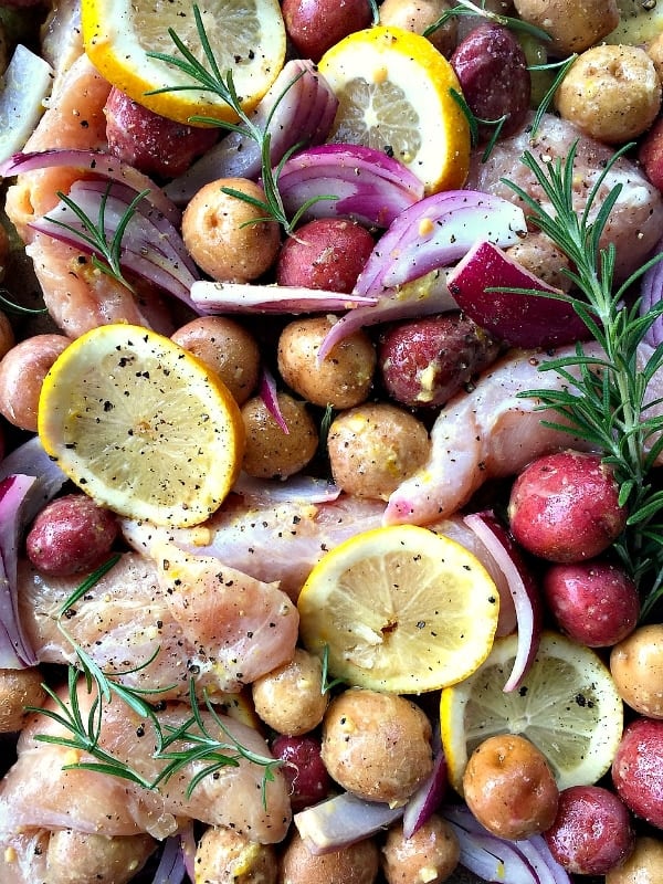 Lemon-Rosemary Roasted Chicken Tenders with Potatoes | ReluctantEntertainer.com