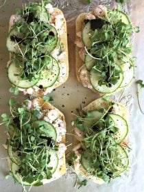 Shrimp Cucumber Salad Toasts | ReluctantEntertainer.com