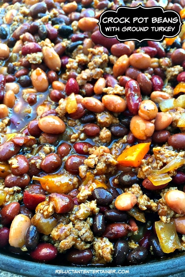 share a pot of “crock pot beans with ground turkey”
