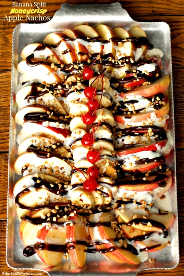 Banana Split Honeycrisp Apple Nachos | ReluctantEntertainer.com