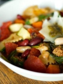 Slow Cooker Red, White, and Bean Minestrone Soup | ReluctantEntertainer.com