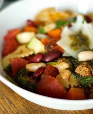 Slow Cooker Red, White, and Bean Minestrone Soup | ReluctantEntertainer.com