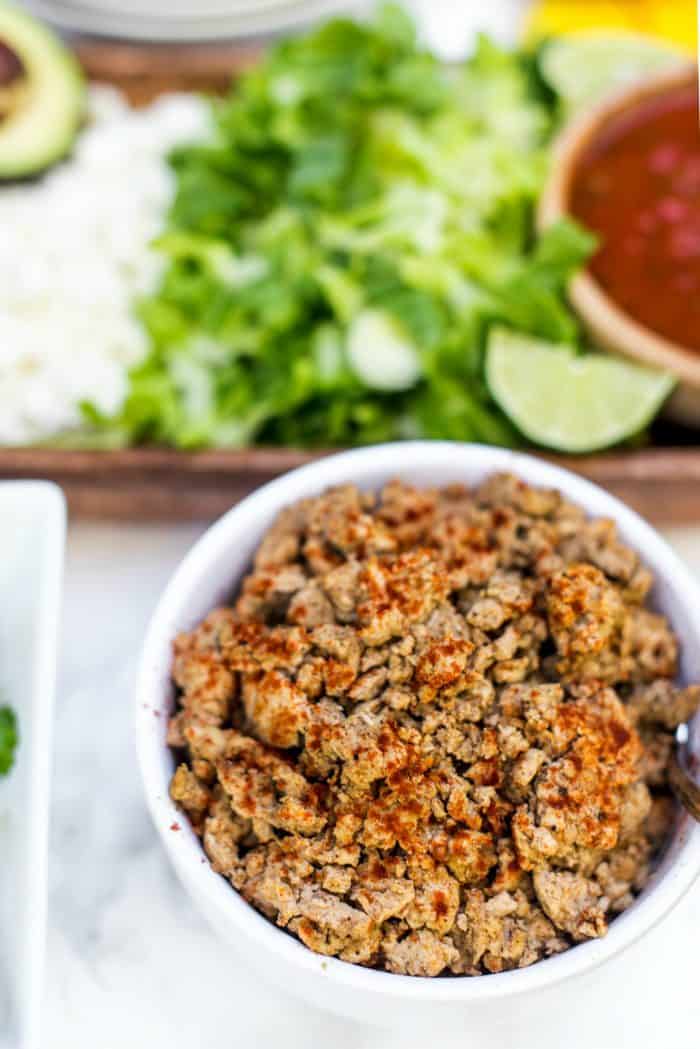 ground meat with spices for Quick Taco Salad