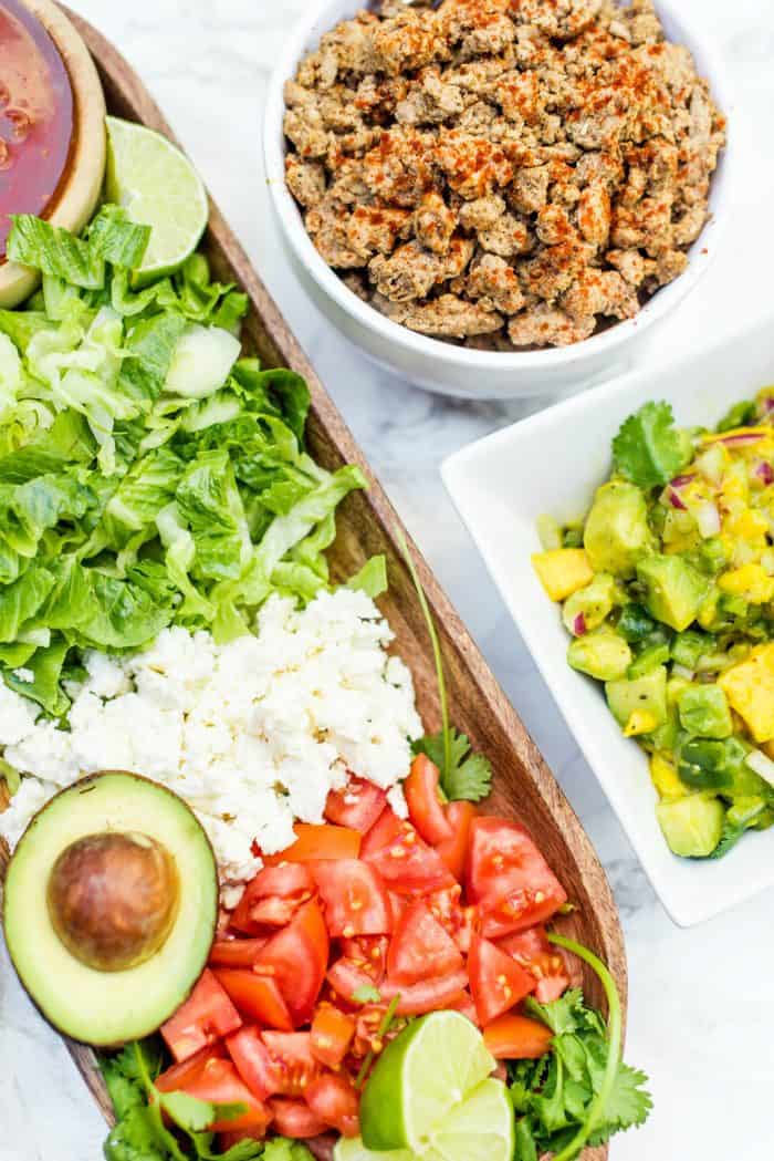 Deconstructed Taco Salad with Mango Salsa ingredients