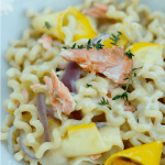 Squash Ribbon Pasta with Salmon Herb Cream Sauce | ReluctantEntertainer.com