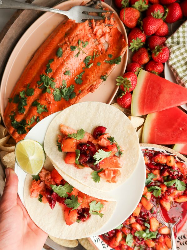 2 tacos with sockeye salmon