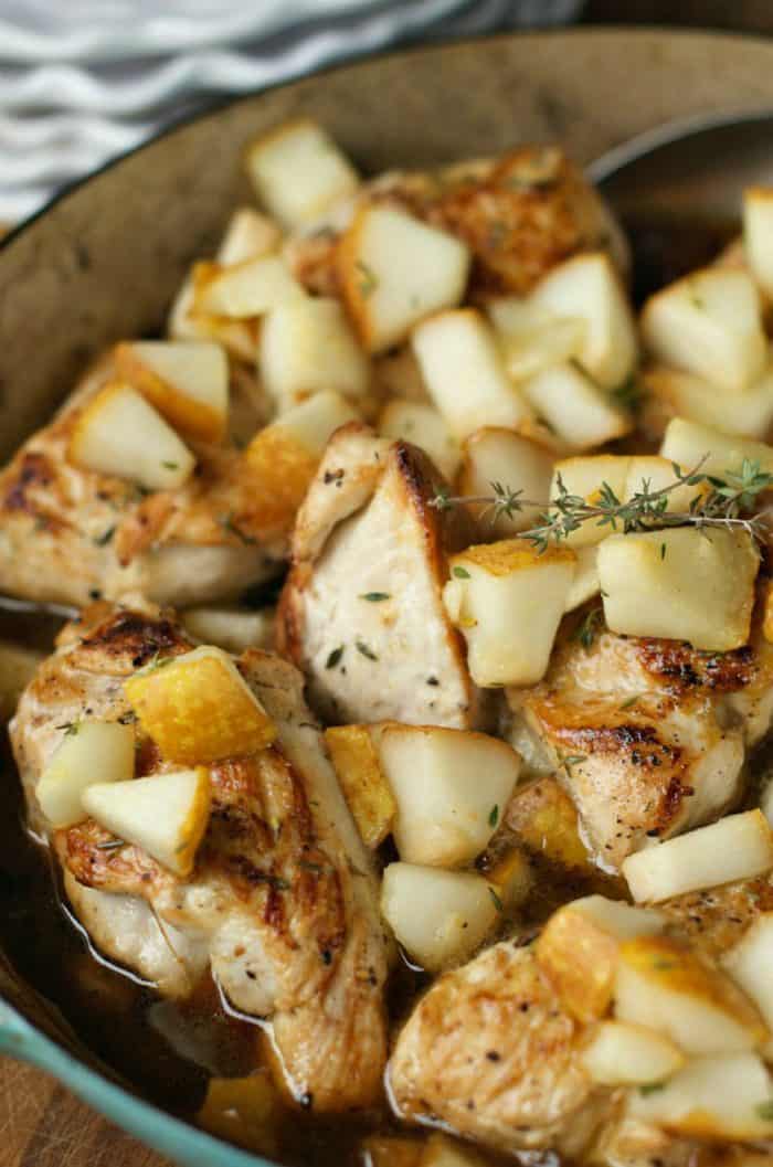 Roasted Chicken with Honey Bacon Pears - Reluctant Entertainer