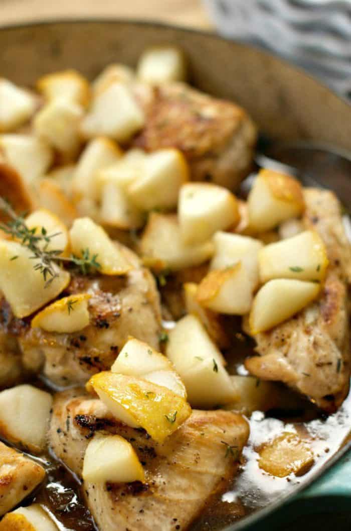 BEST Roasted Chicken with Honey Bacon Pears