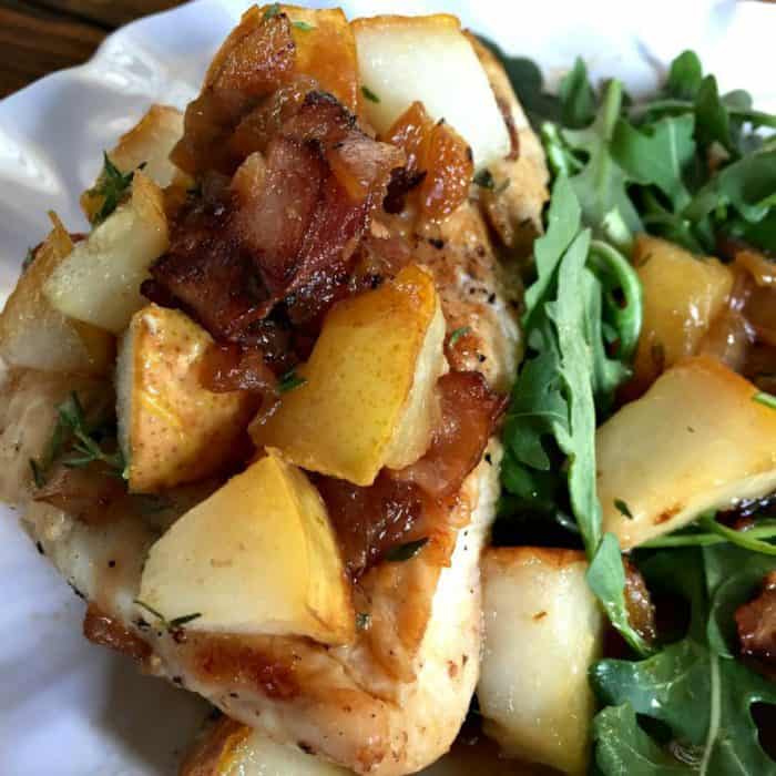 ONE-POT Roasted Chicken with Honey Bacon Pears