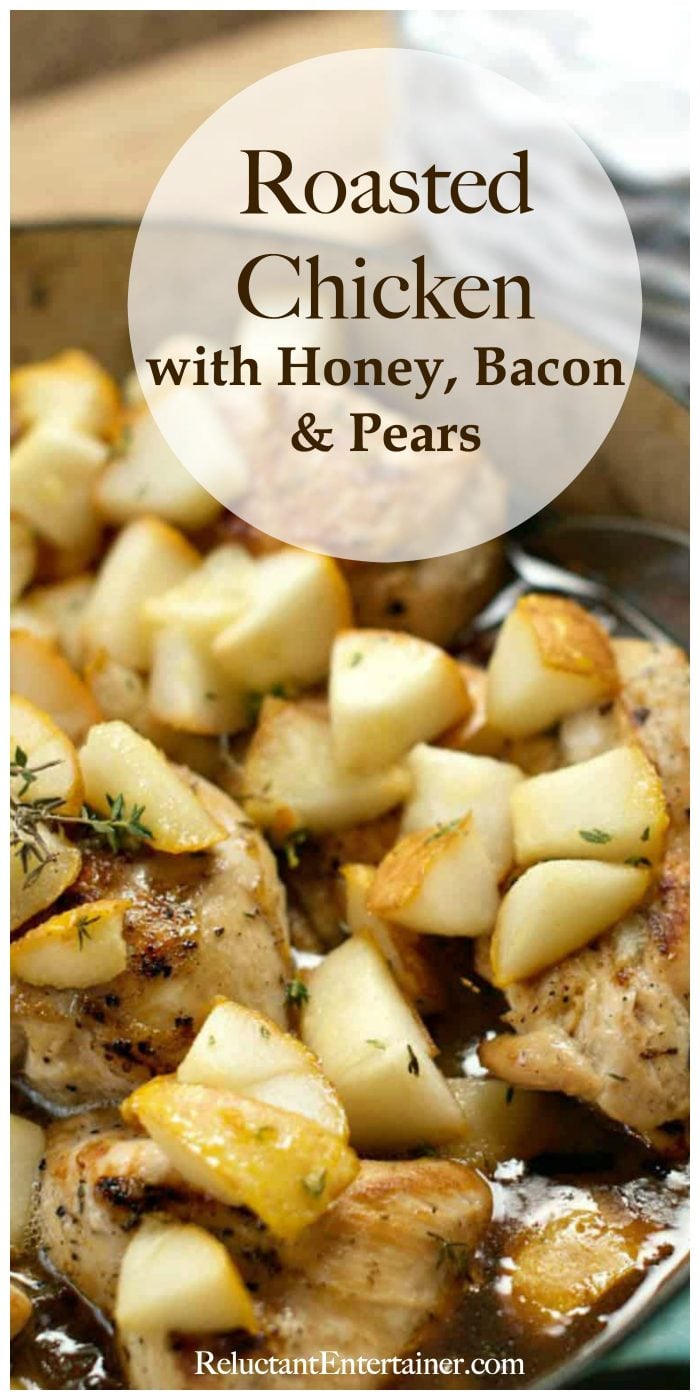 A pan of Chicken with Honey Bacon and Pears