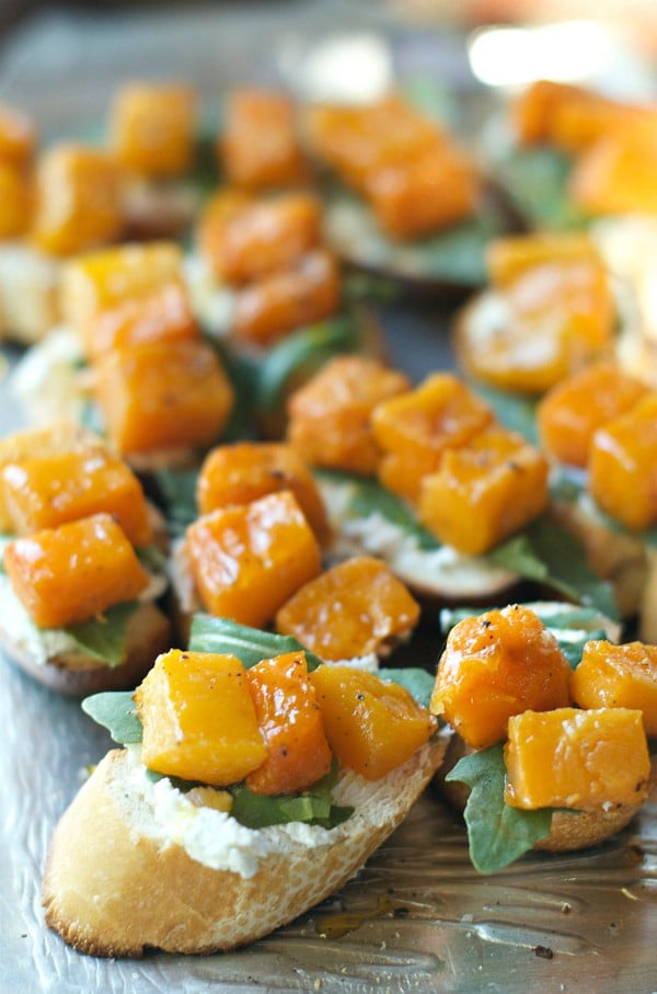 Roasted Butternut Arugula Crostini