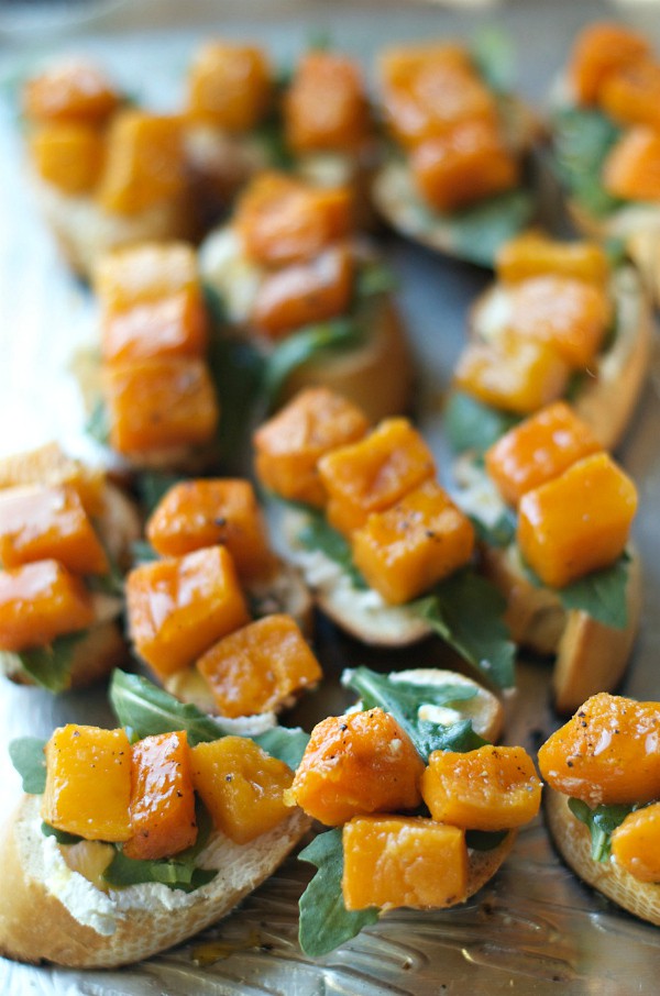 Roasted Butternut Arugula Crostini