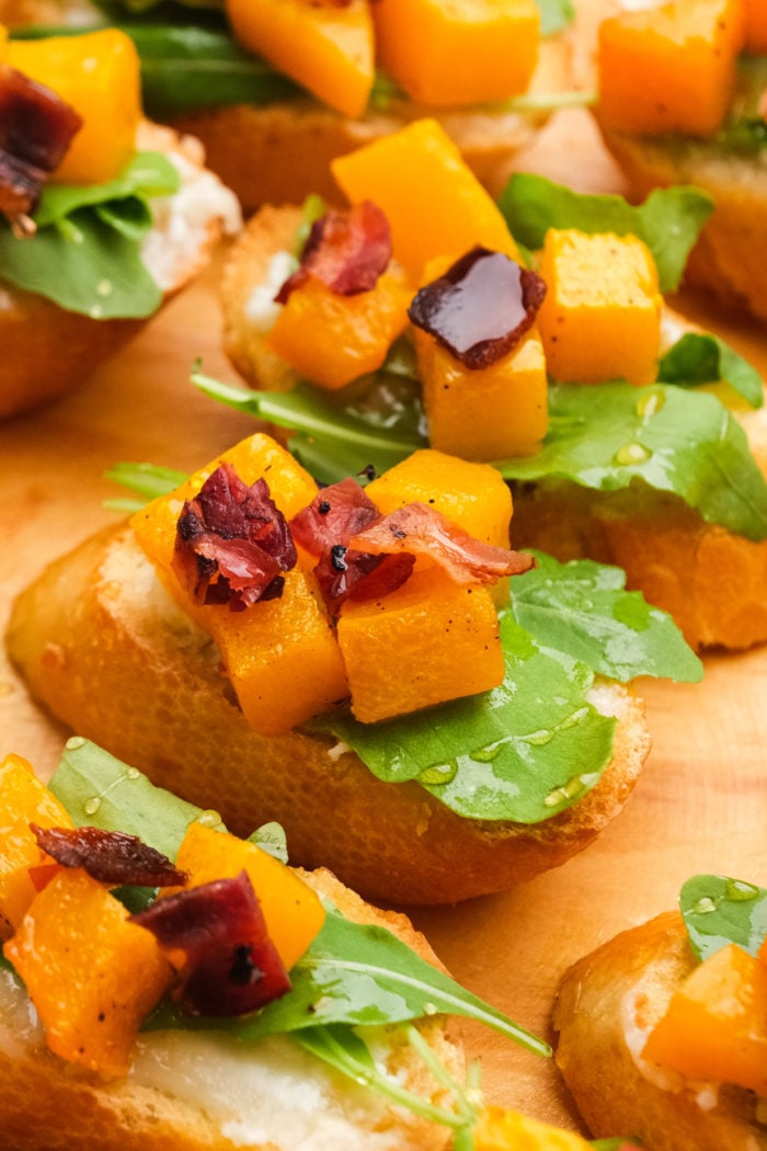 butternut, bacon, arugula crostini