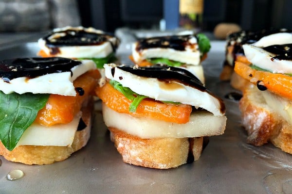 Persimmon Pear Caprese Crostini