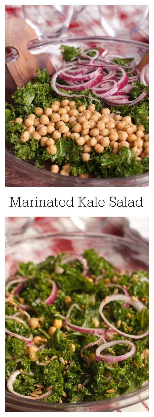 Marinated Kale Salad with garbanzo beans and sunflower seeds