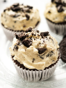 a frosted OREO cookie cupcake