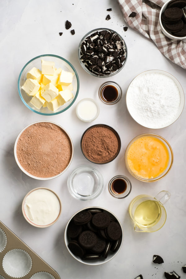 ingredients for cookies and cream cupcakes