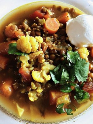 This Moroccan Lentil Cauliflower Soup is a delicious winter Vegetarian soup to serve for lunch or dinner!