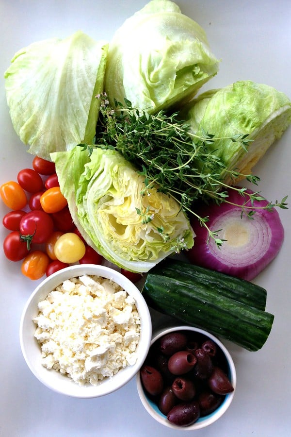 Greek Wedge Salad is an easy, fun, luncheon dish to serve with fresh ingredients!