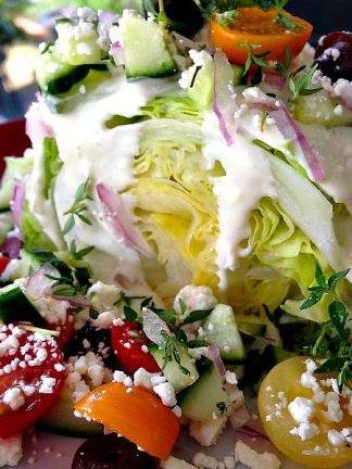 Greek Wedge Salad is an easy, fun, luncheon dish to serve with fresh ingredients!