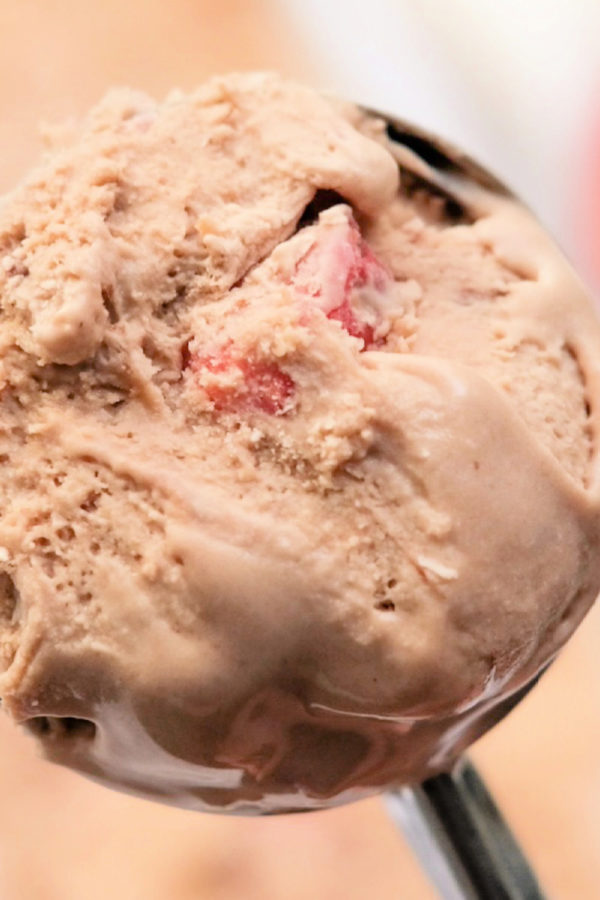 strawberry nutella ice cream frozen in loaf pan