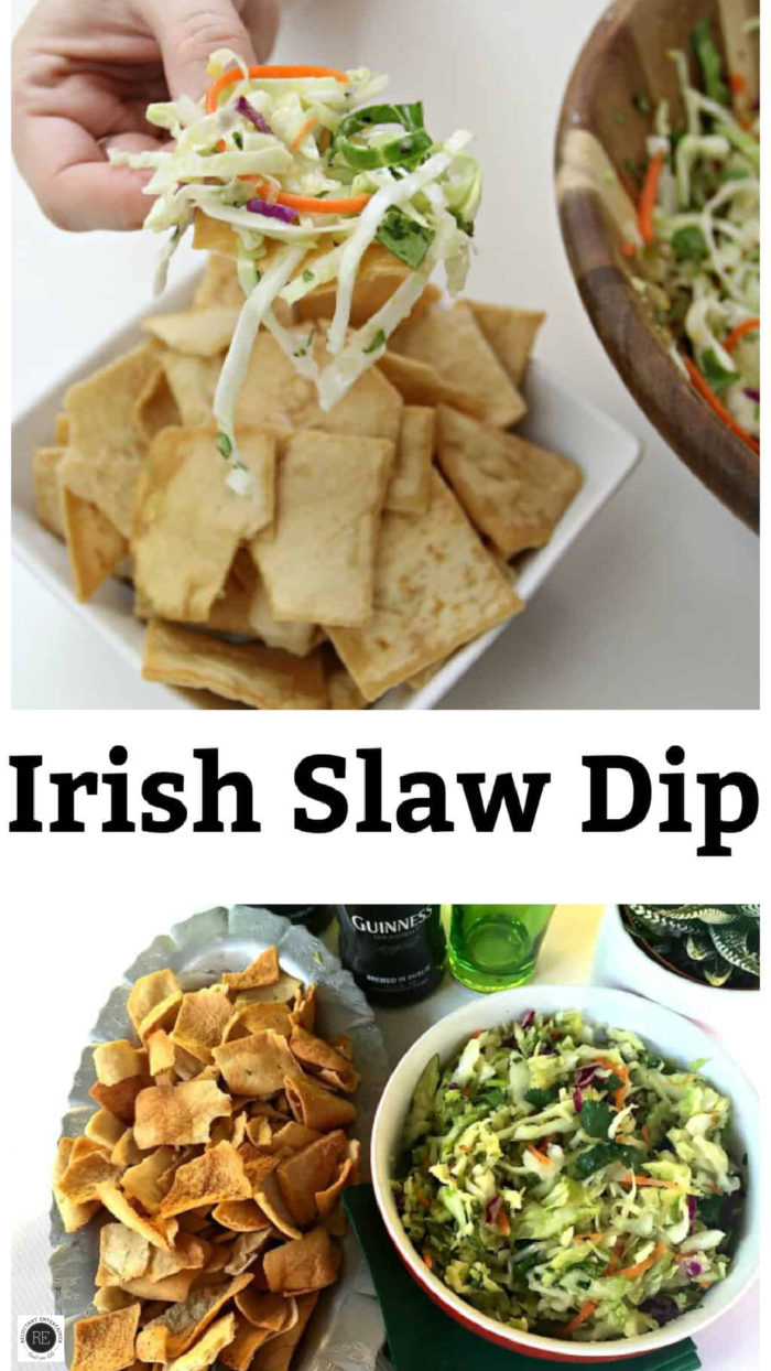 Irish Slaw Dip is a fresh creamy, crunchy coleslaw made of cabbage, carrots, cilantro, and jalapenos, and more. Serve with crackers or chips.