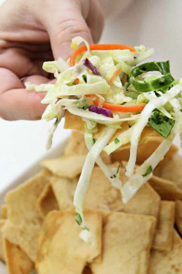 irish slaw dip on a cracker