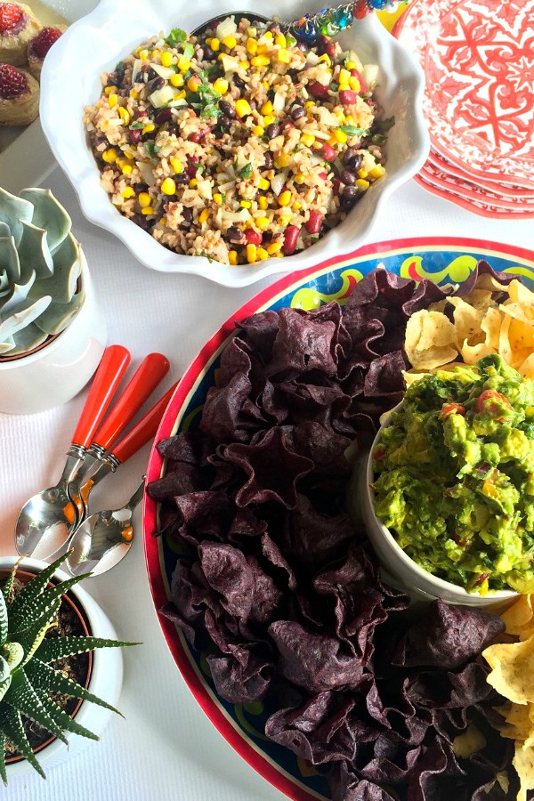 chunky guacamole with garden of eatin’ bowls tortilla chips