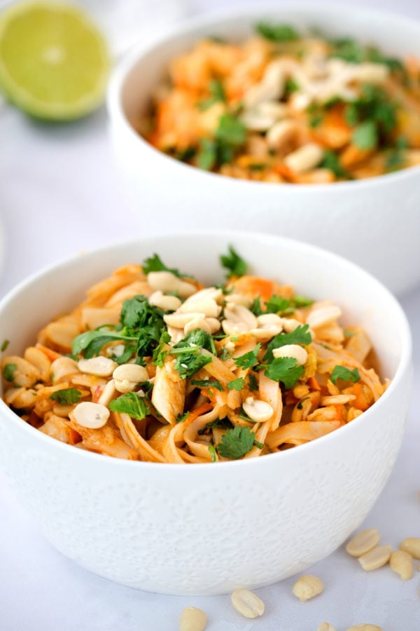 bowl of Easy Pad Thai Salad with peanuts