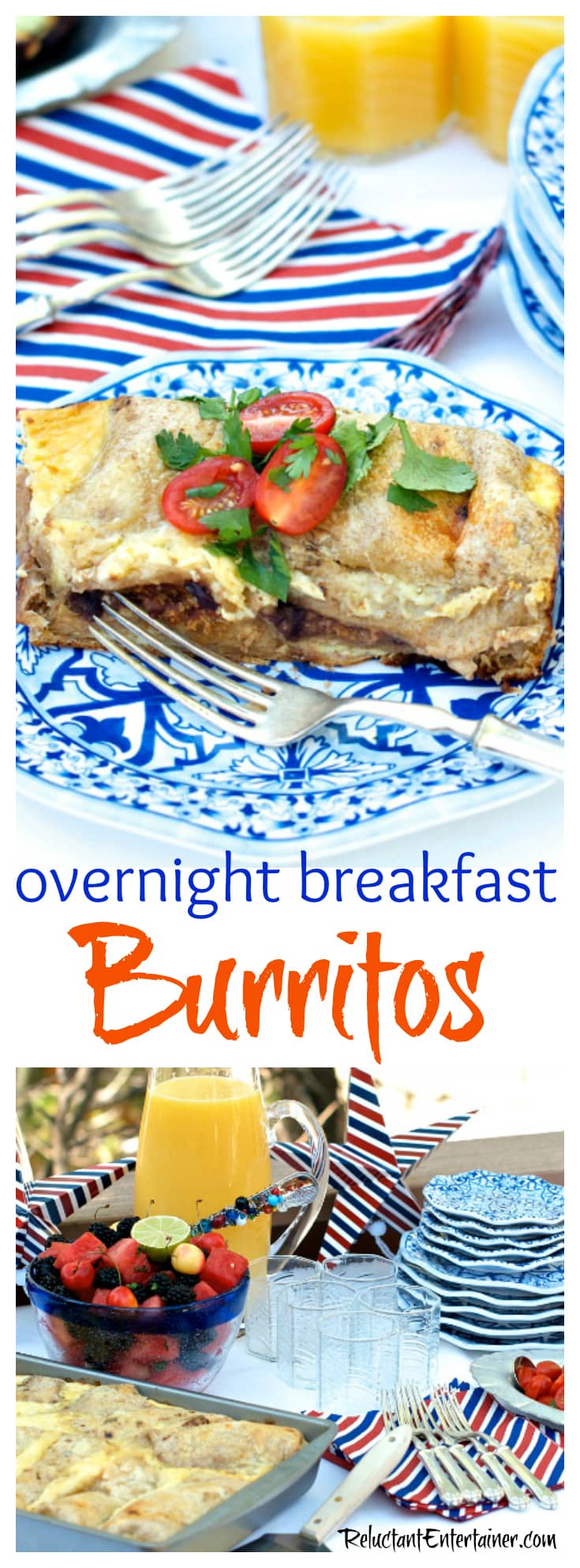 Overnight Breakfast Burritos made with black beans, eggs, peppers, onions, and cheese for your next breakfast, brunch, or holiday party!