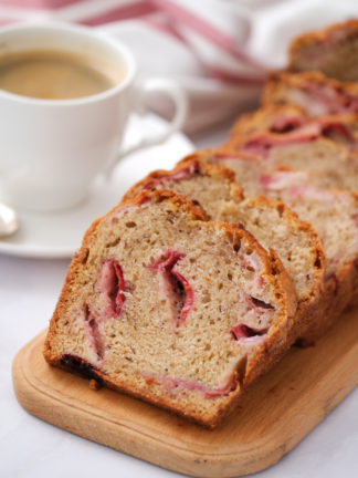 slices of banana bread with strawberries