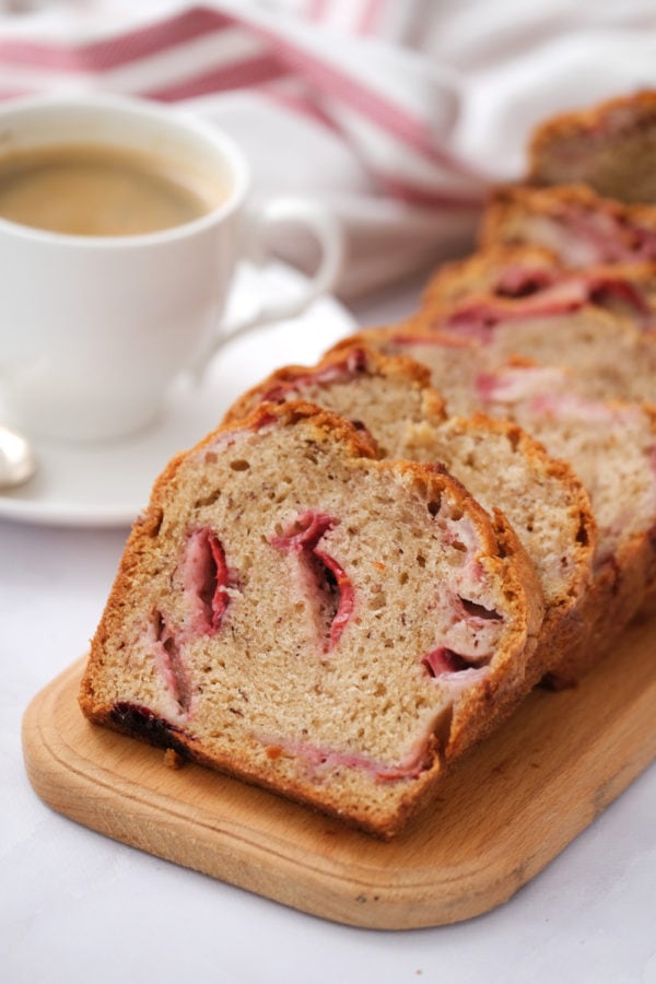 slices of banana bread with strawberries