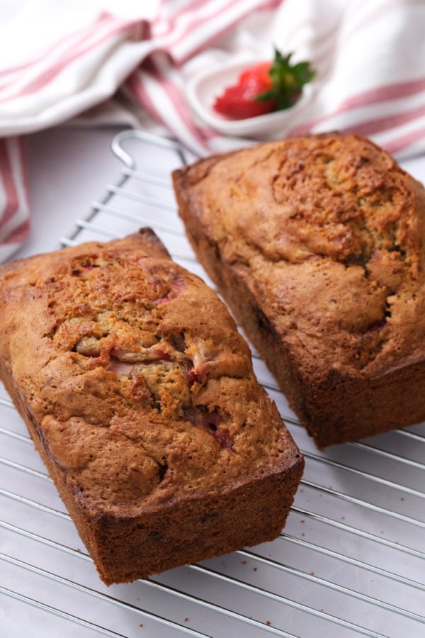 2 baked loaves of Strawberry Banana Bread