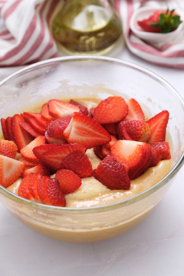 banana bread batter with strawberries
