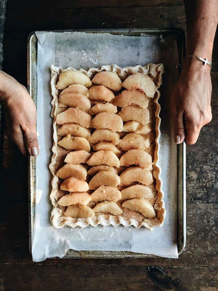 fresh peach tart with cinnamon