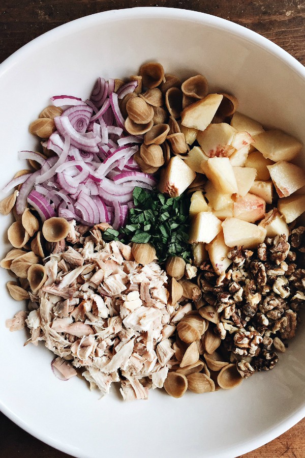 Chicken Peach Pasta Salad for summer entertaining!